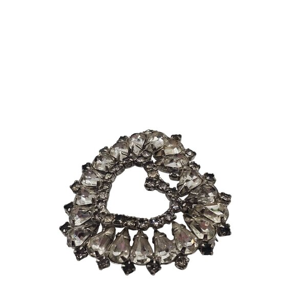 VTG Brooch Heart Shape Love Gift Sparkle Rhinestone SilverTone Romance Glam Stmt - Picture 3 of 9